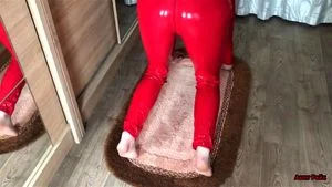 Red latex teasing and pretty feets