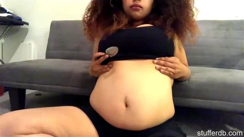 bbw, amateur, big belly girl, stuffed belly