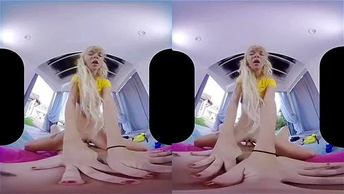 pov, virtual reality, blonde small tits, yellow