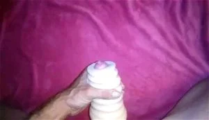 Loudly cumming in pocket pussy