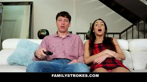 Skinny Stepsis Fucks Brother While Watching Her Favorite Show
