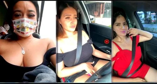 girls in car, big tits, colombia, flashing in public