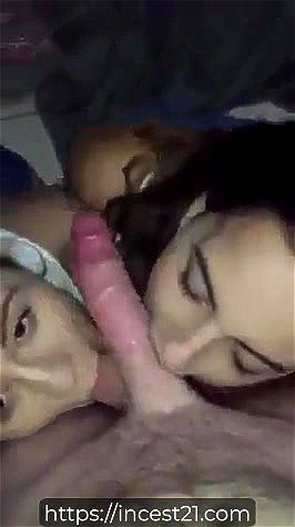 Two Nympho Girls Sucking Lucky Boy's Big Cock