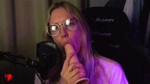 dildo blowjob with glasses