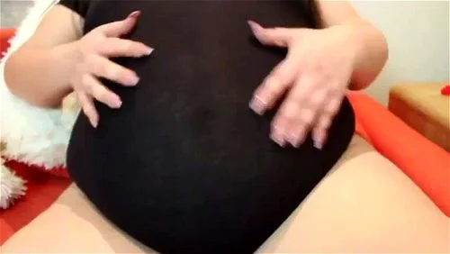 huge belly, weight gain, brunette, belly play