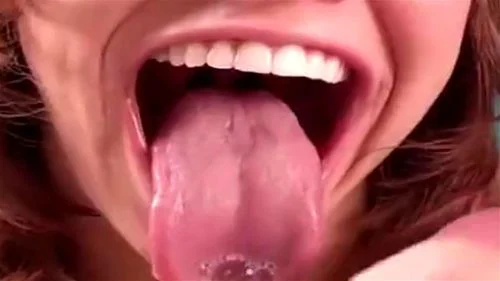 open mouth cumshot, tongue fetish, babe, long tongue