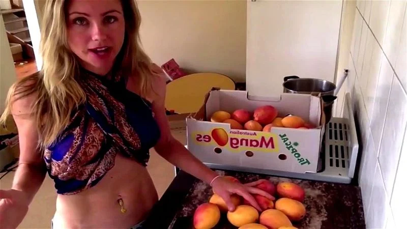 Skinny girl belly bloats with mango