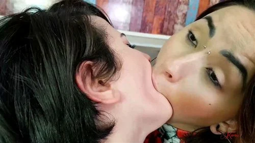 deep kissing, lesbian, tongue sucking, lesbian kissing