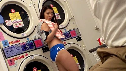 asian babe, laundry, big tits, teasing
